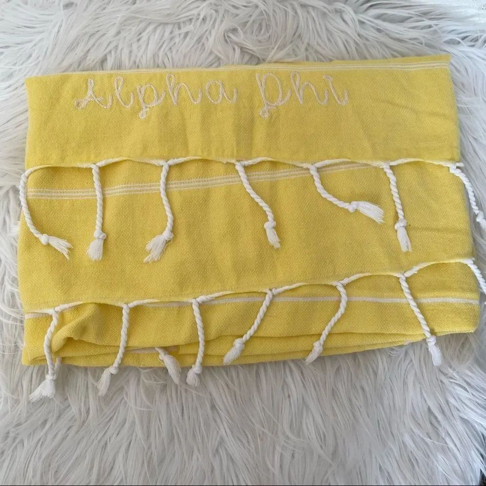 Alpha Phi Sorority yellow stripes fringes beach blanket/ towel